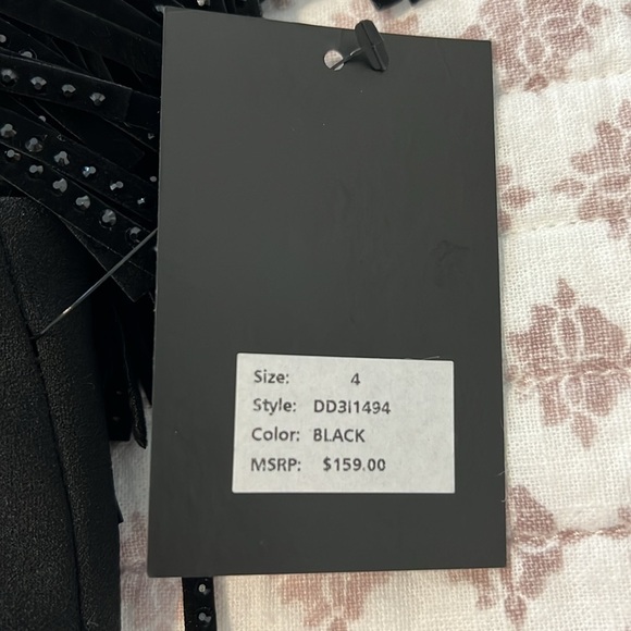 NWT DKNY Donna Karan Black Cocktail Sheath Dress Studded Fringe Shoulder Size 4 - Picture 14 of 16